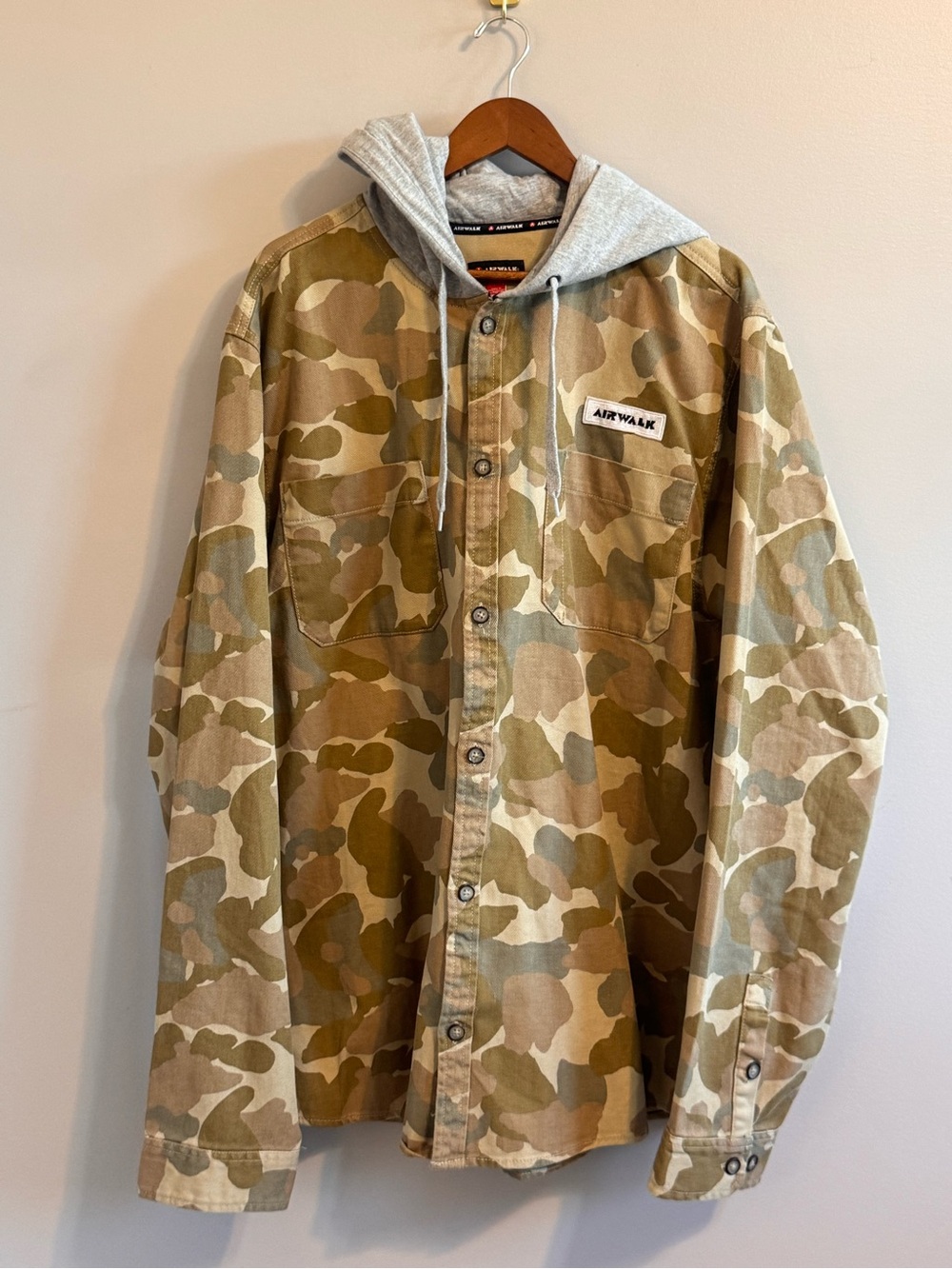 Airwalk Men’s 3XL Camo Hooded Button Front Shirt Jacket Overshirt